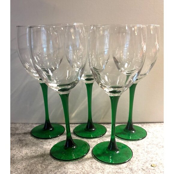 5 Green Stemmed 8" Luminarc Wine Glasses  #2890 - Picture 1 of 6